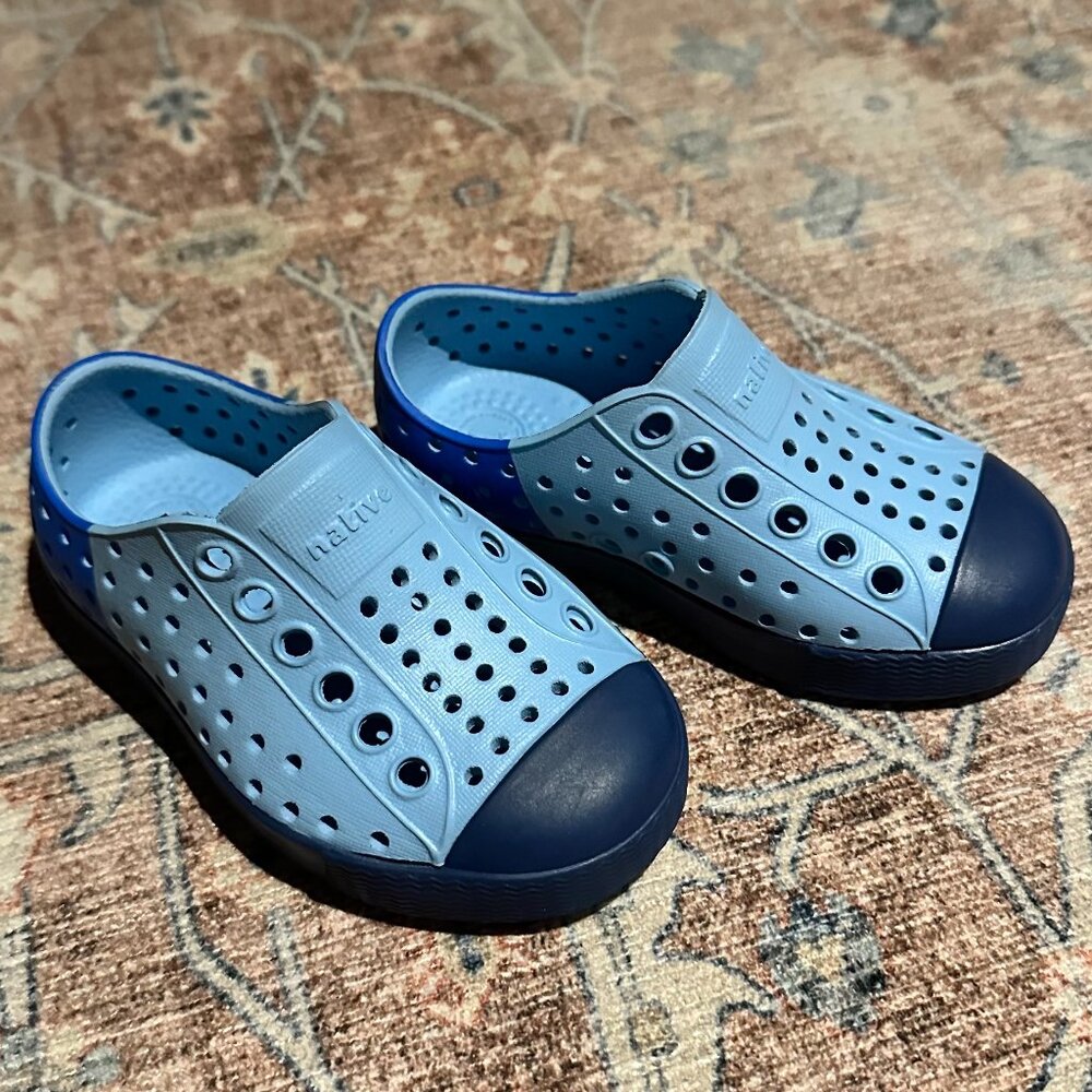 Native Shoes Kids Light Blue and Navy Slip-On Sneakers